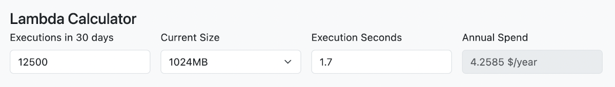 Example of a tool to estimate AWS spend.